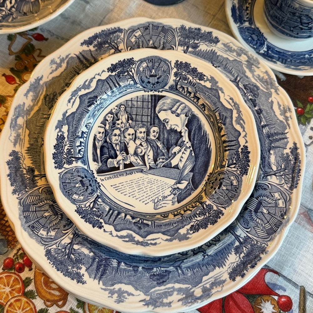 Classic Blue and White historic American Scene Plates (4) American Hurrah - Picture 4 of 6